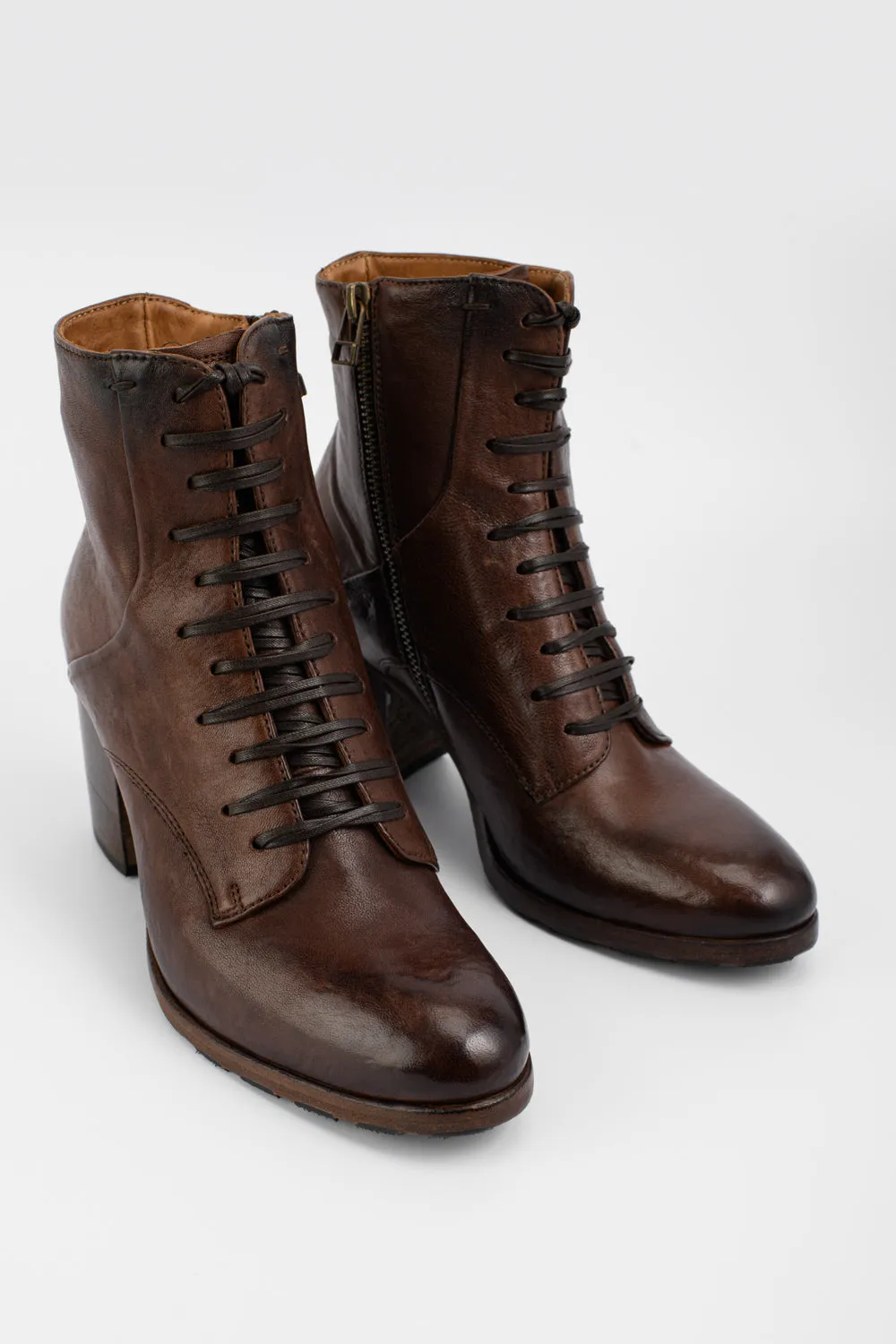 ASTON chocolate-brown lace up boots.