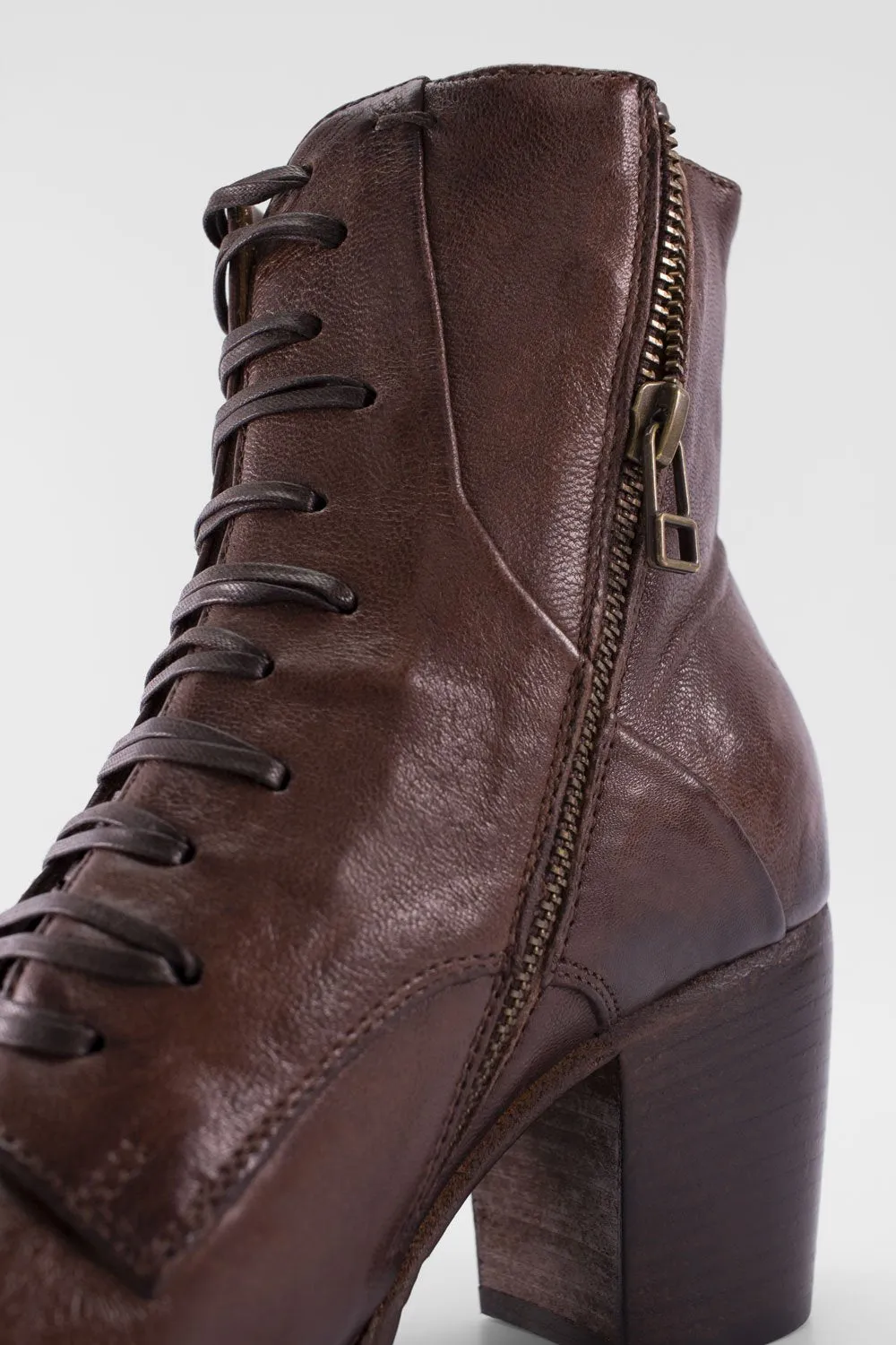 ASTON chocolate-brown lace up boots.