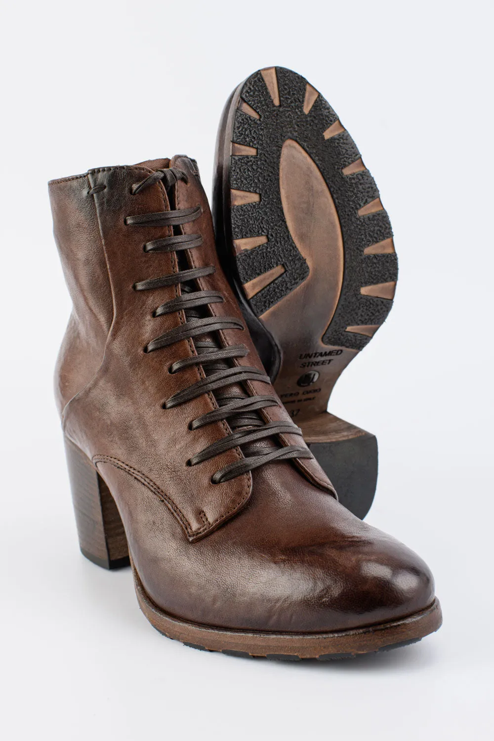 ASTON chocolate-brown lace up boots.