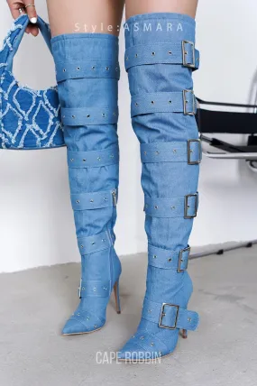 Cape Robbin Asmara Buckle Stiletto Knee High Boots