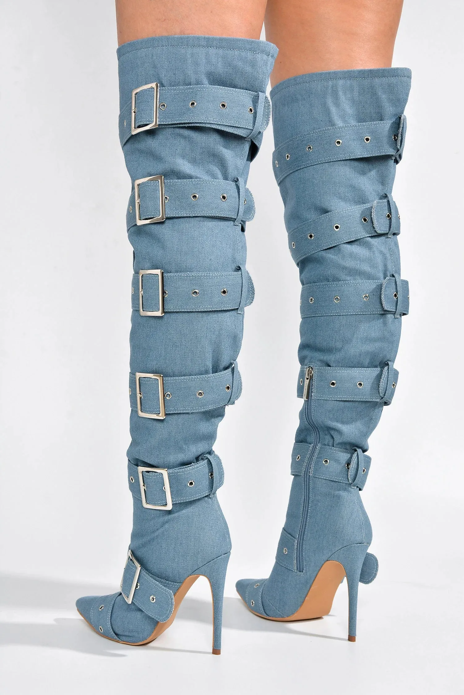 Cape Robbin Asmara Buckle Stiletto Knee High Boots
