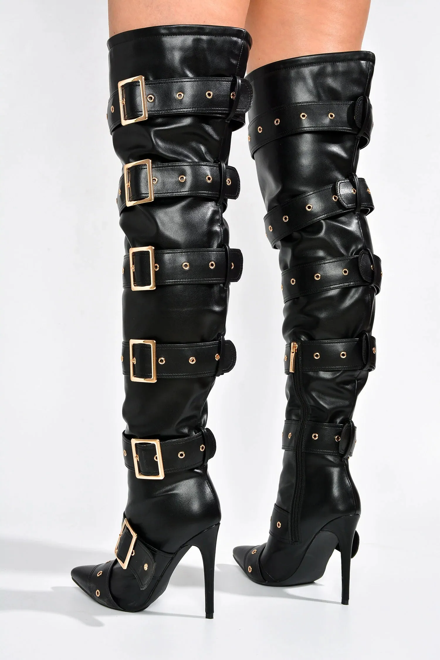 Cape Robbin Asmara Buckle Stiletto Knee High Boots