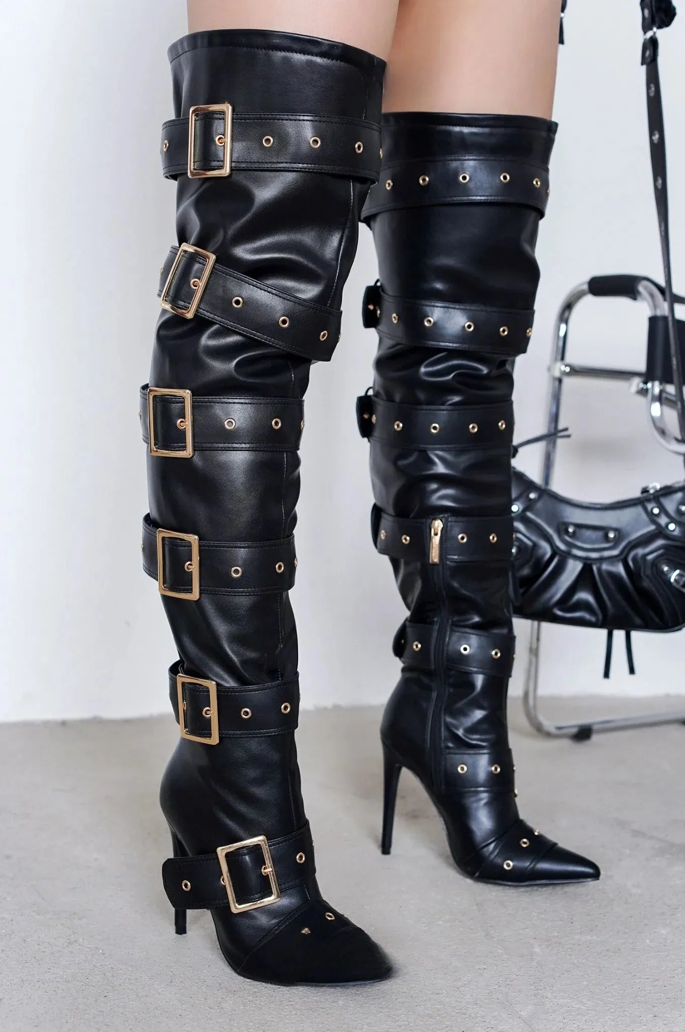 Cape Robbin Asmara Buckle Stiletto Knee High Boots