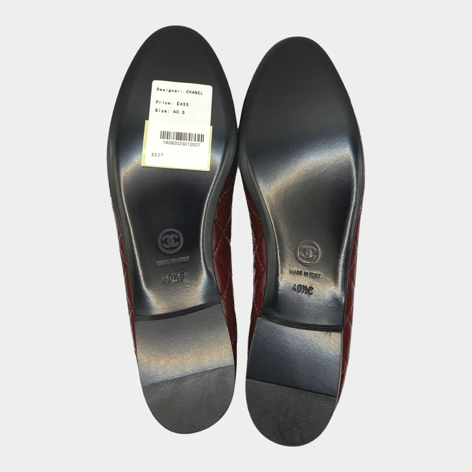 Chanel burgundy quilted patent leather CC bow ballet flats