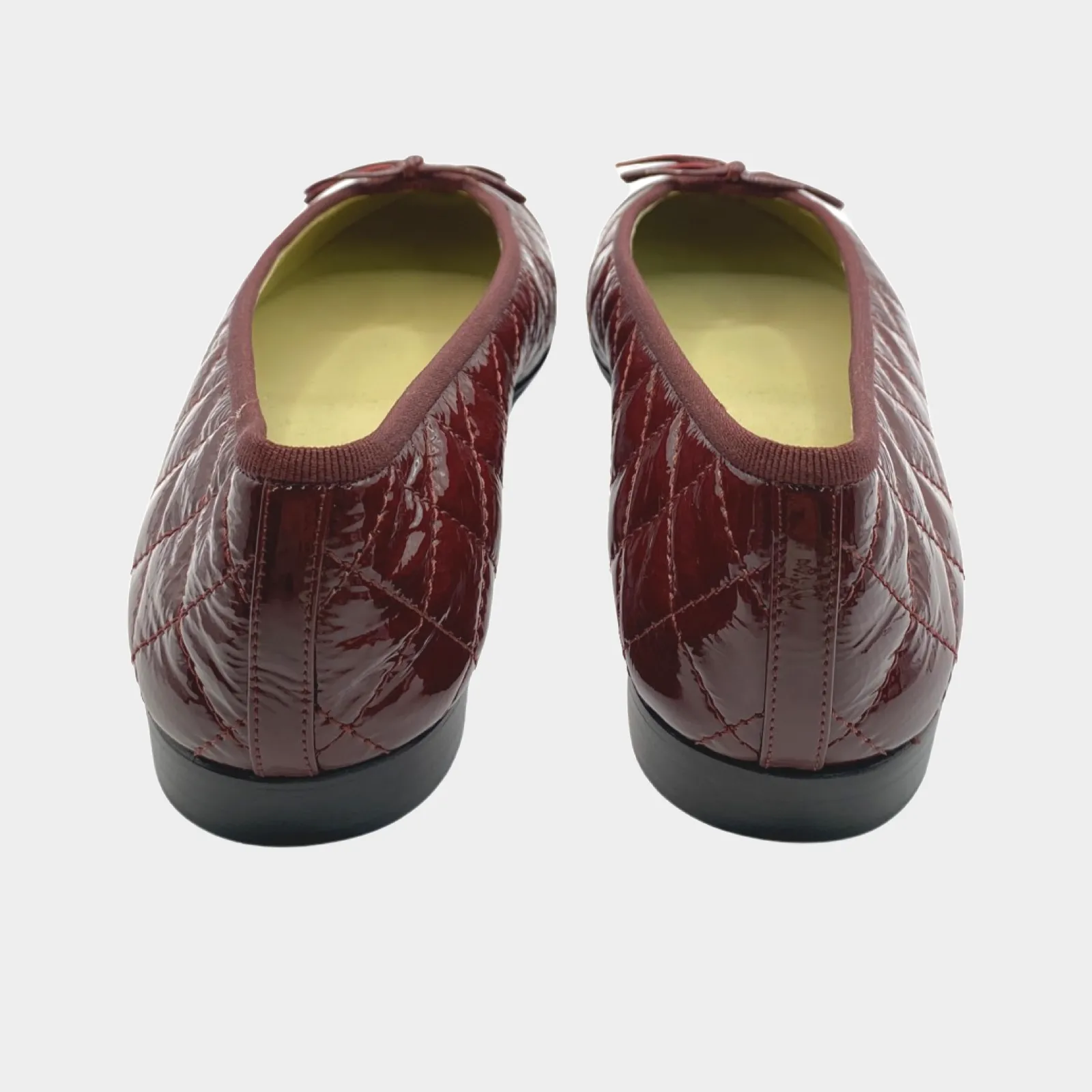 Chanel burgundy quilted patent leather CC bow ballet flats