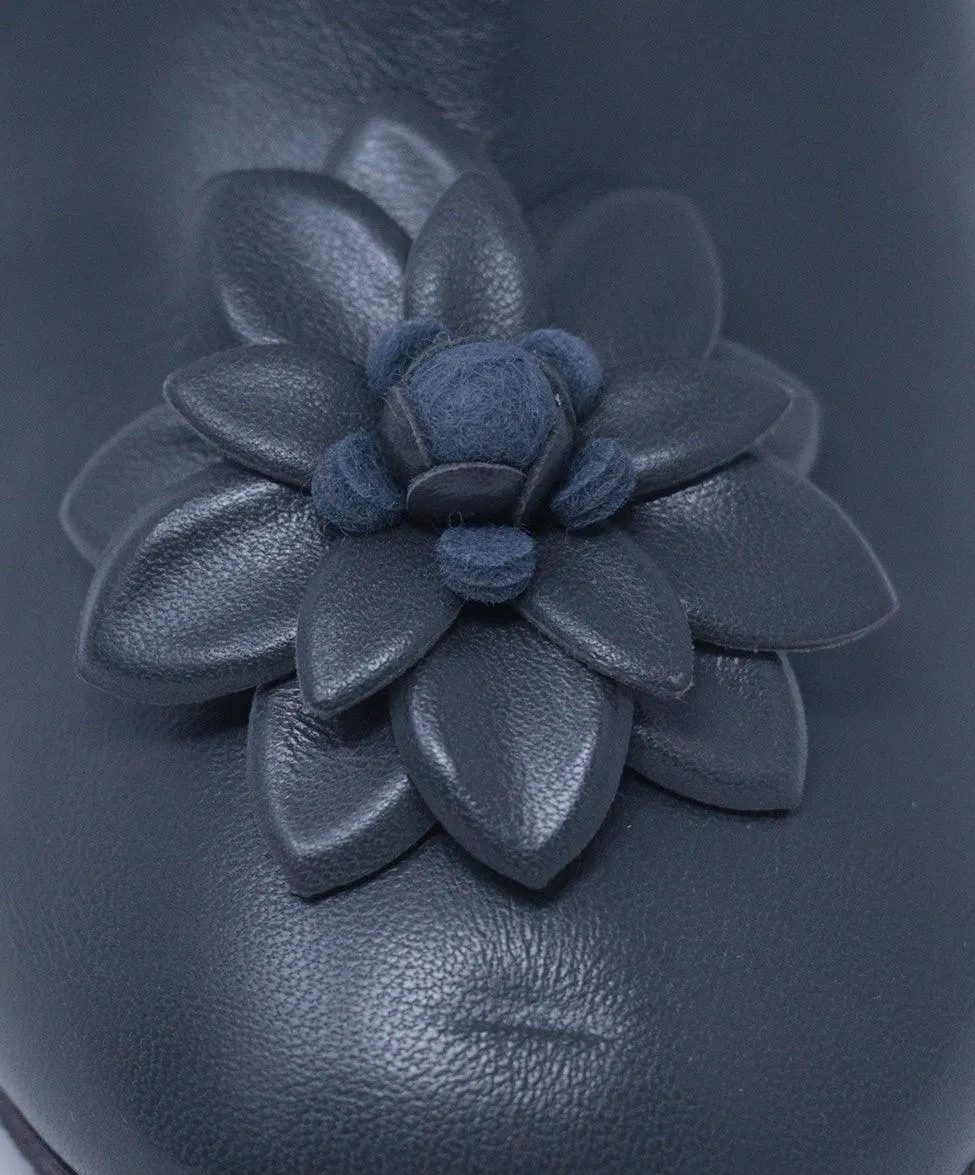 Chanel Grey Leather Camellia Trim Booties sz 6.5