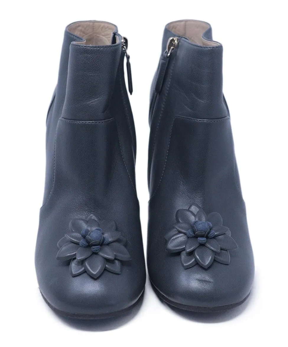 Chanel Grey Leather Camellia Trim Booties sz 6.5