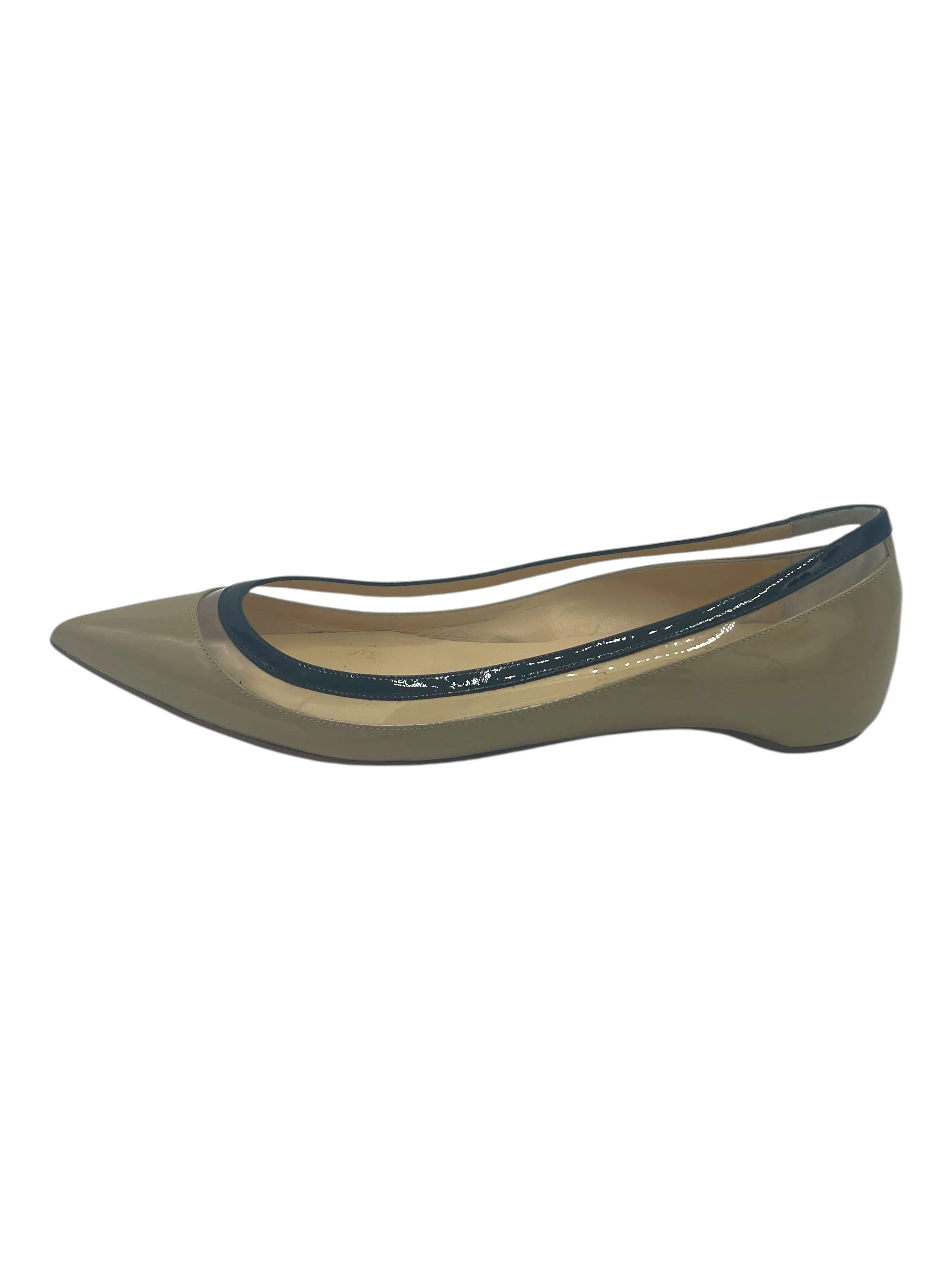 Christian Louboutin Beige & Black Patent Leather Paulina Flats 7 M / 8.5 W