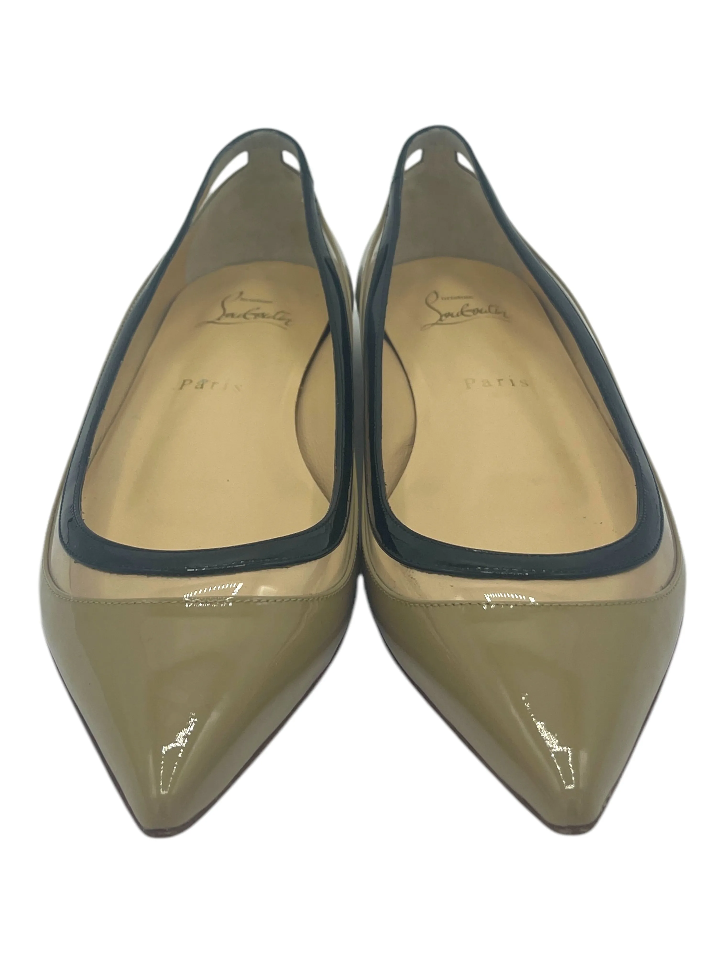 Christian Louboutin Beige & Black Patent Leather Paulina Flats 7 M / 8.5 W