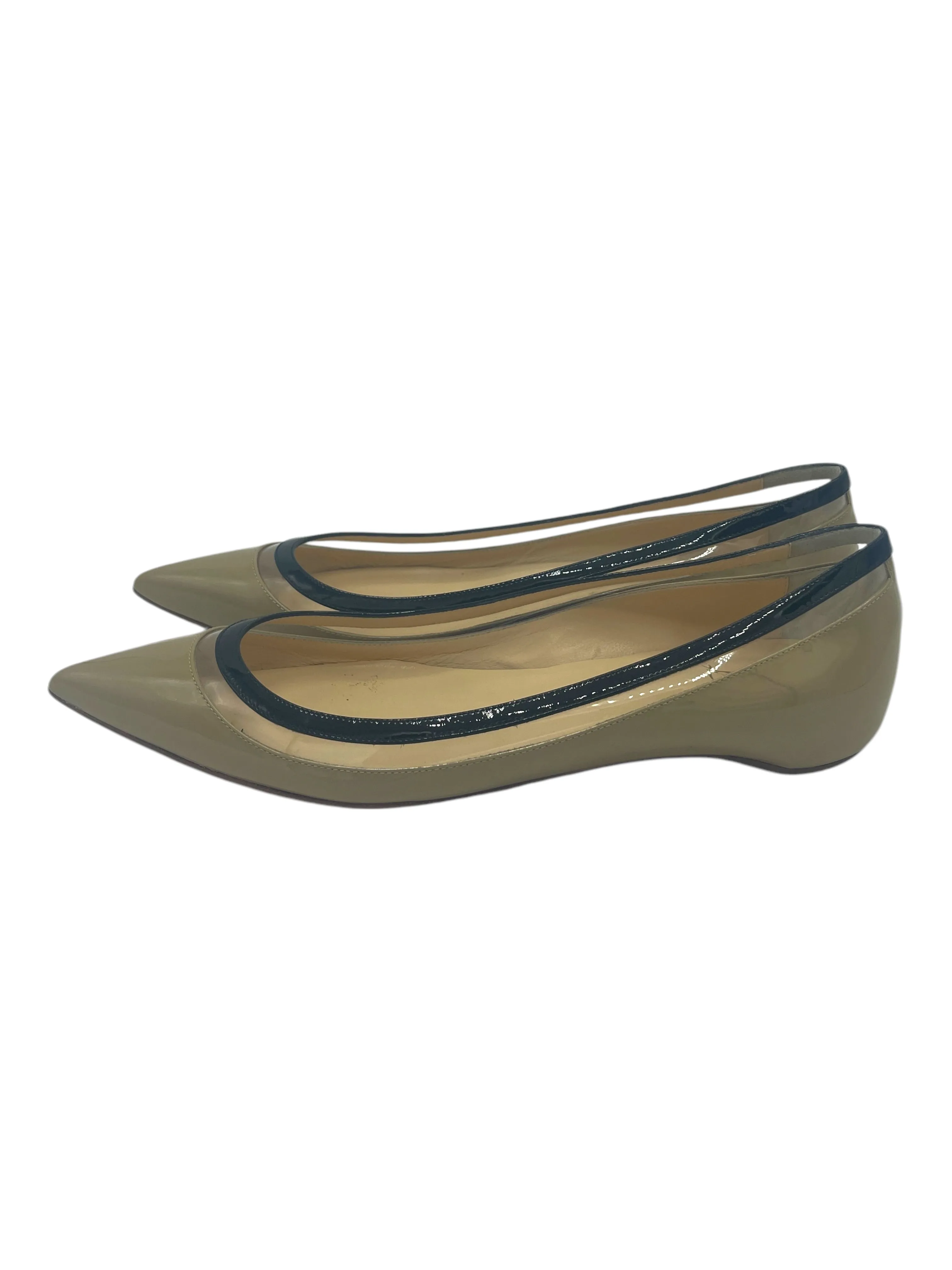 Christian Louboutin Beige & Black Patent Leather Paulina Flats 7 M / 8.5 W