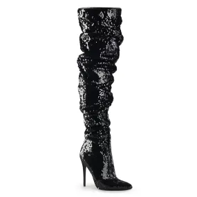 COURTLY-3011  Black Sequin Thigh High Sexy High Heel Boot