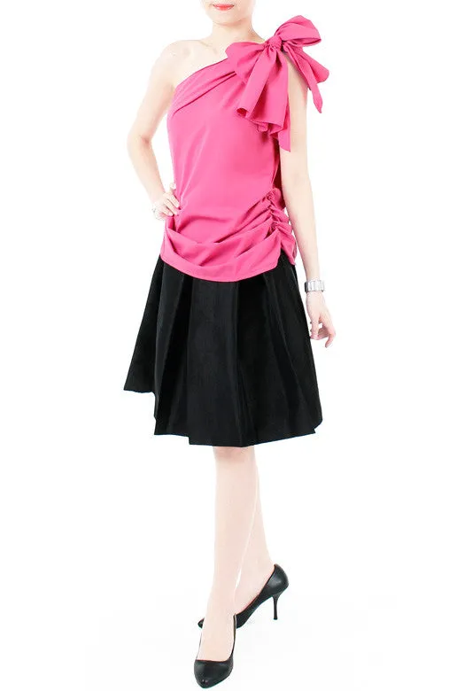 Elegance Bow One-Shouldered Top - Seashell Pink