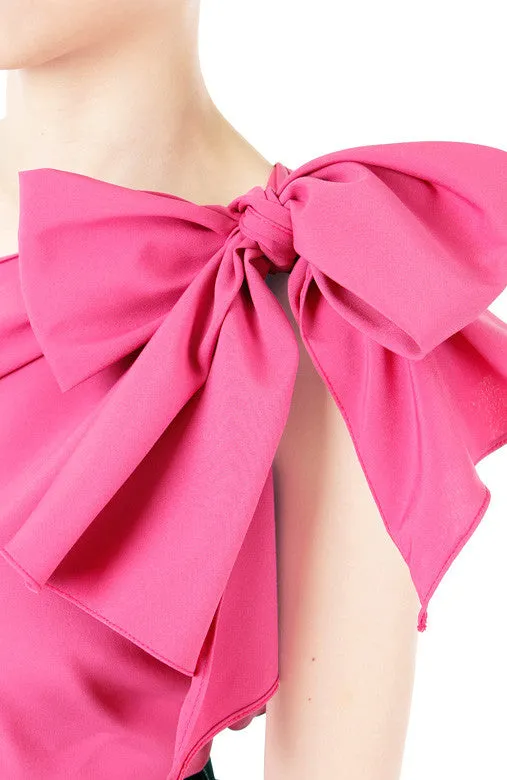 Elegance Bow One-Shouldered Top - Seashell Pink