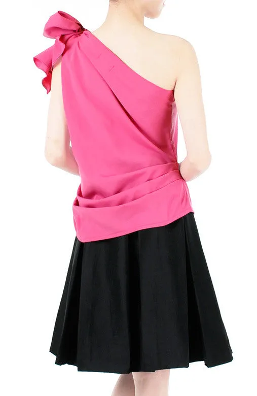 Elegance Bow One-Shouldered Top - Seashell Pink