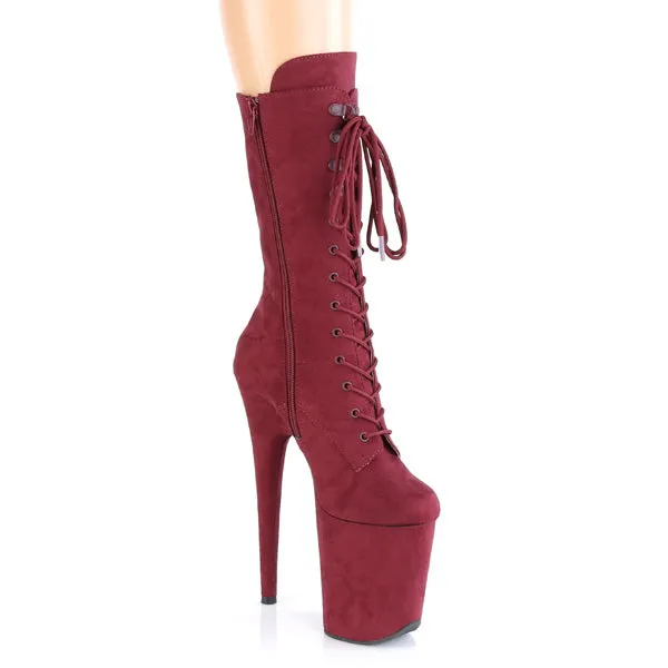 Flamingo 1050FS Faux Suede Mid Calf Ankle Boots 8" Platform Heels - Burgundy - Direct