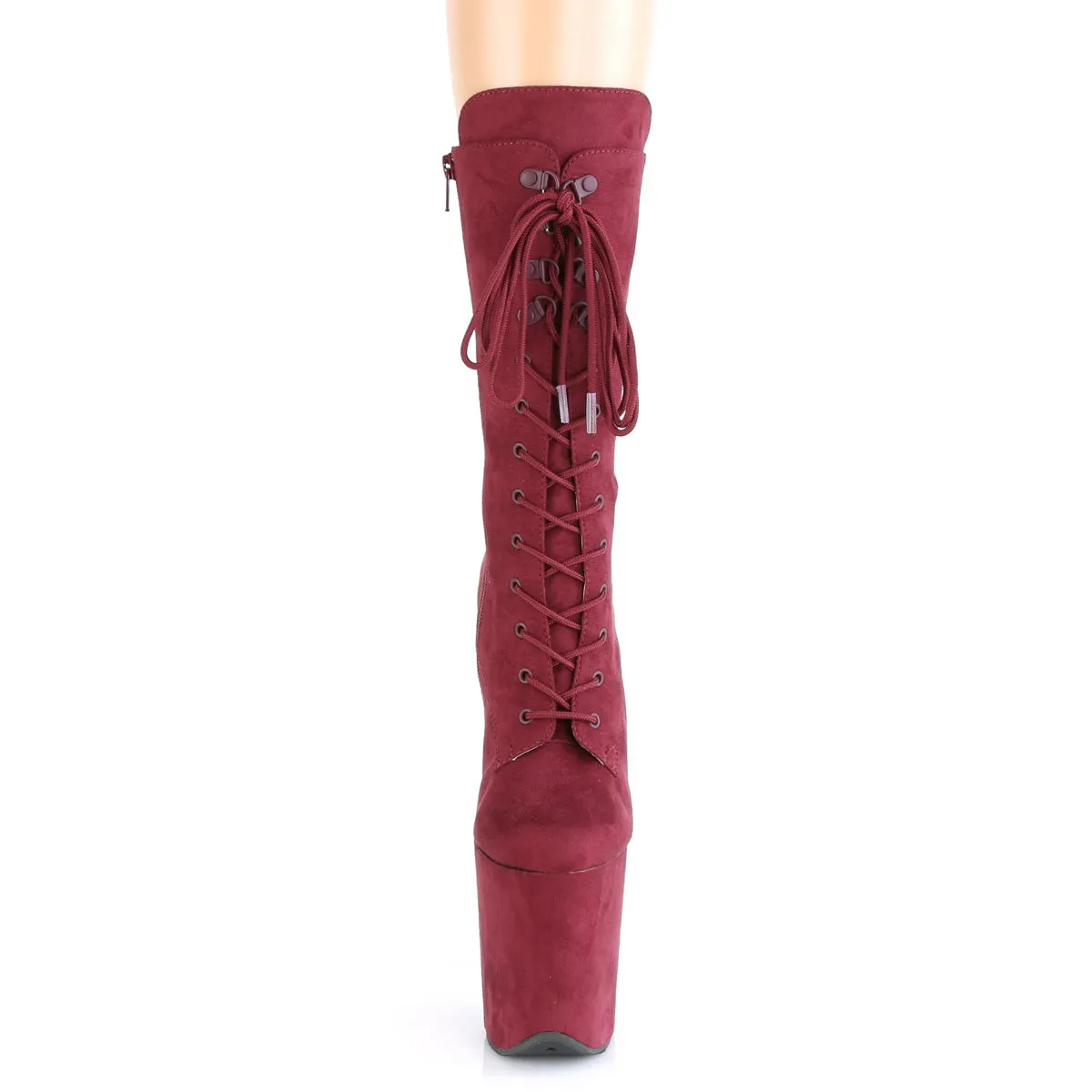 Flamingo 1050FS Faux Suede Mid Calf Ankle Boots 8" Platform Heels - Burgundy - Direct