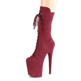 Flamingo 1050FS Faux Suede Mid Calf Ankle Boots 8" Platform Heels - Burgundy - Direct