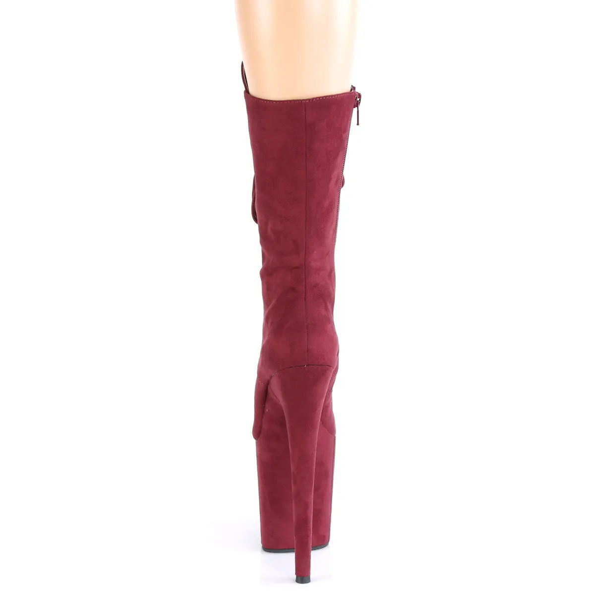 Flamingo 1050FS Faux Suede Mid Calf Ankle Boots 8" Platform Heels - Burgundy - Direct