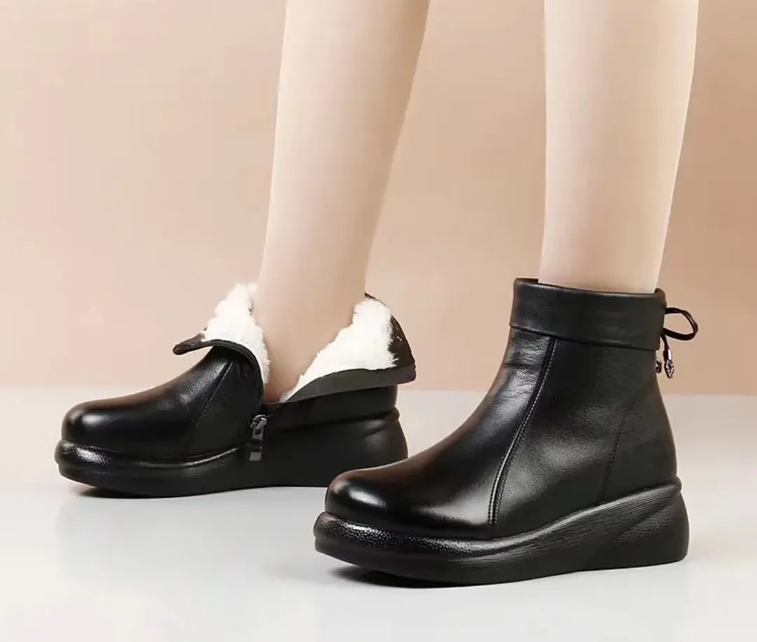 Handmade Waterproof Leather Soft Snow Boots