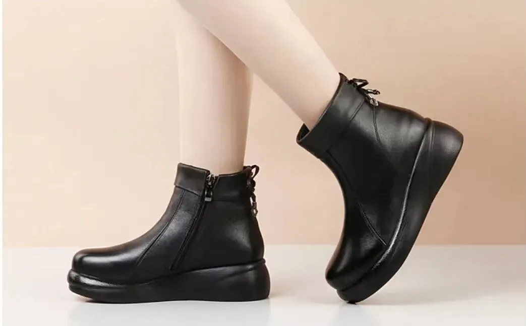 Handmade Waterproof Leather Soft Snow Boots