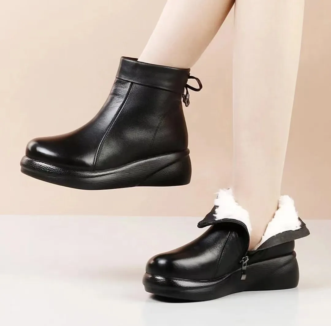 Handmade Waterproof Leather Soft Snow Boots