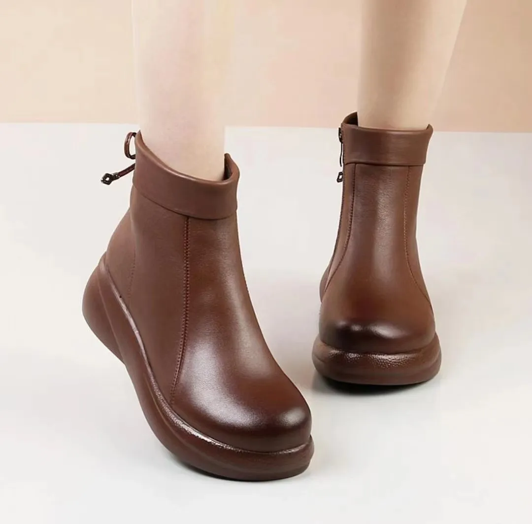 Handmade Waterproof Leather Soft Snow Boots