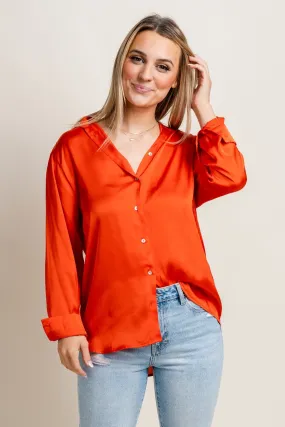Satin button down top orange