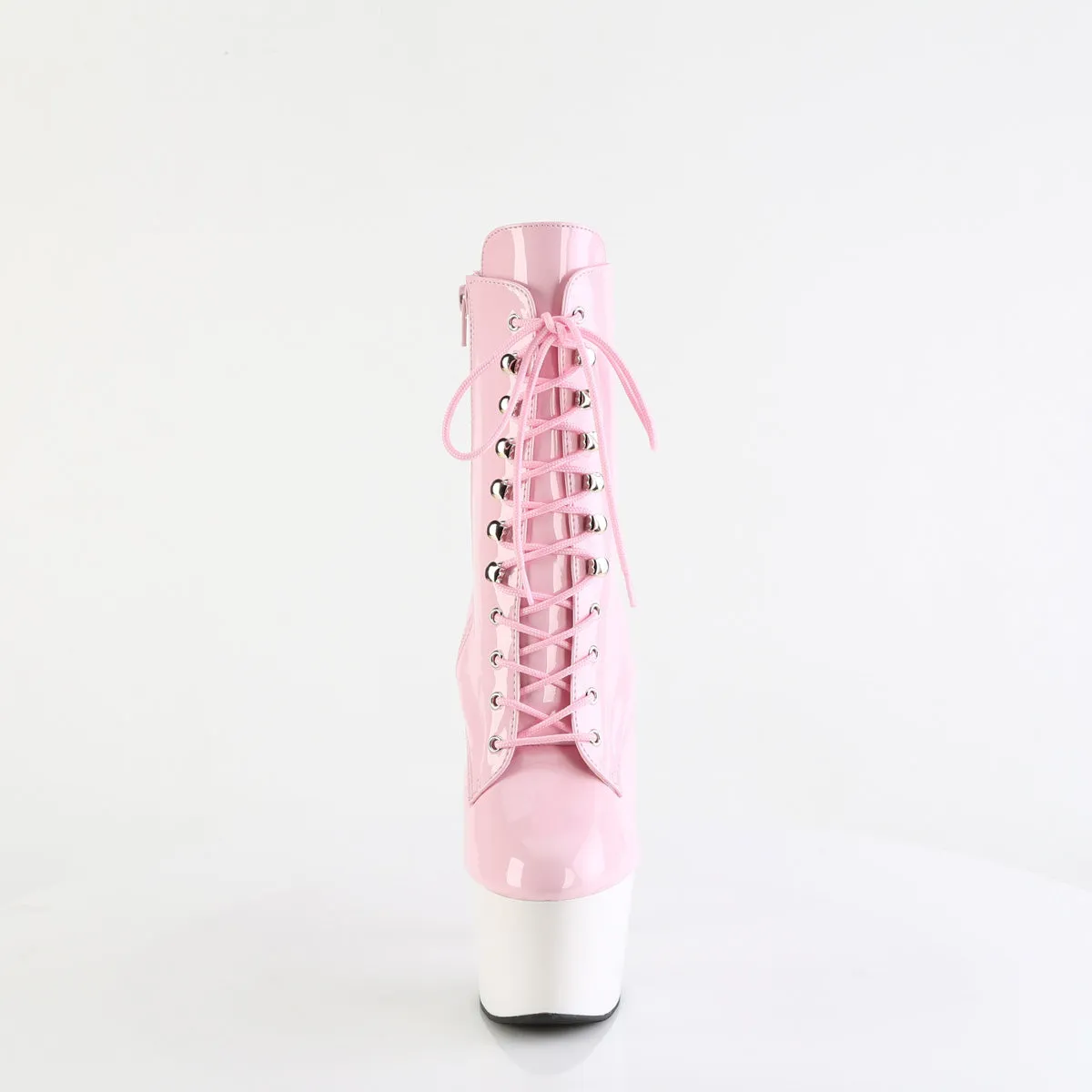 Sexy Devil 7 Inches Pink Color White Platform Ankle Boots