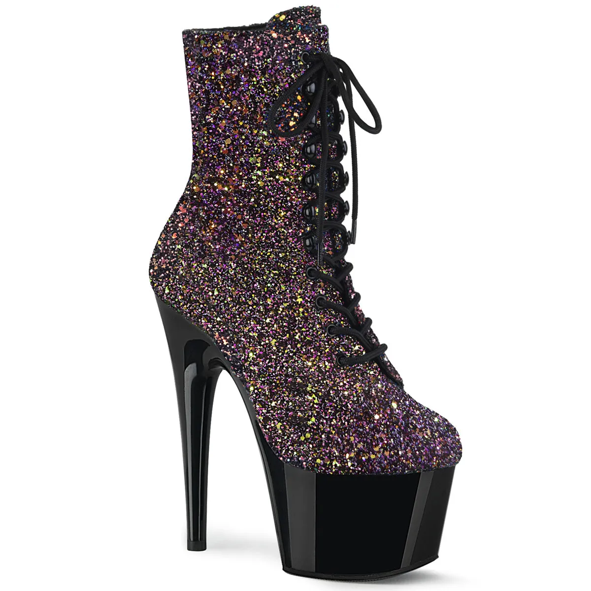 Sexy Devil 7 Inches Purple Glitter Black Platform Ankle Boots