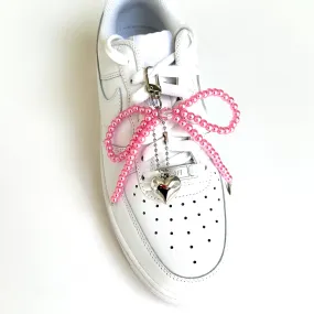 Shoelace Charm Pearl Hot Pink Bow