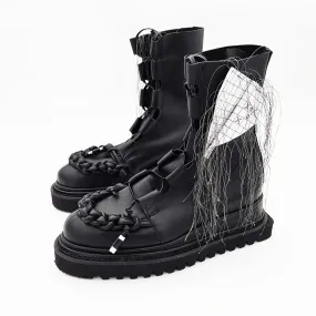 SHR Braided with Love XOXO black and white leather lace-up booties