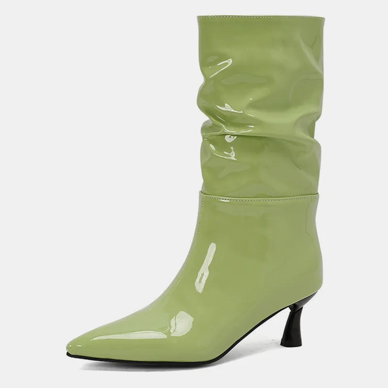 Tillbuy Stiletto Pleated Ankle Boots