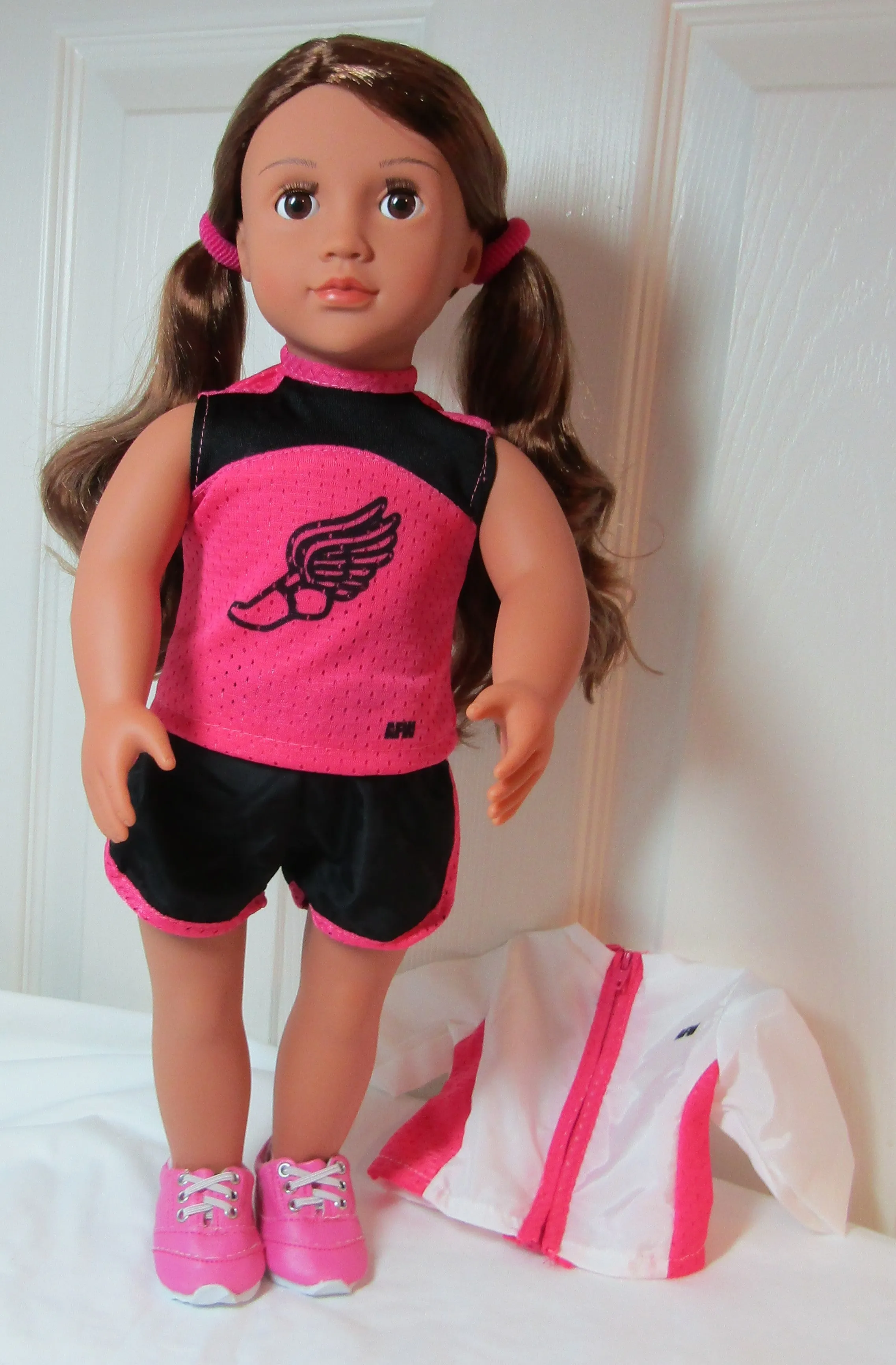 Track Outfit: Hot Pink & Black 18 inch Doll 4 Pc