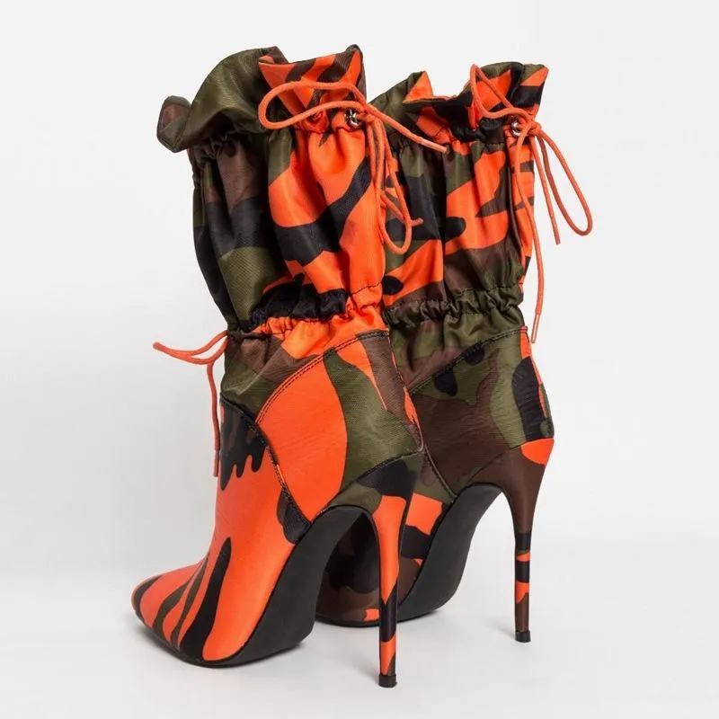 Women's sexy stiletto heeled printed mid calf boots