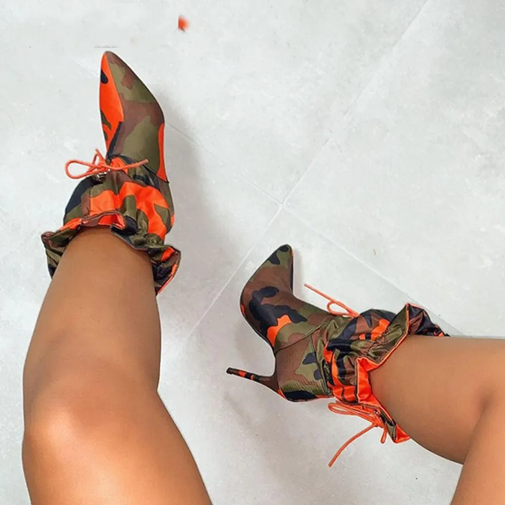 Women's sexy stiletto heeled printed mid calf boots