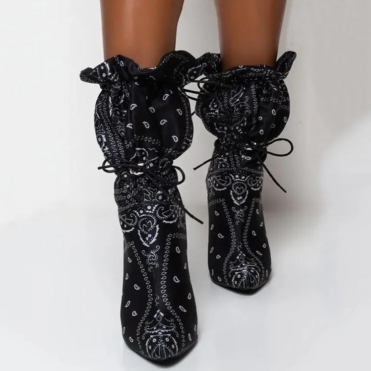 Women's sexy stiletto heeled printed mid calf boots